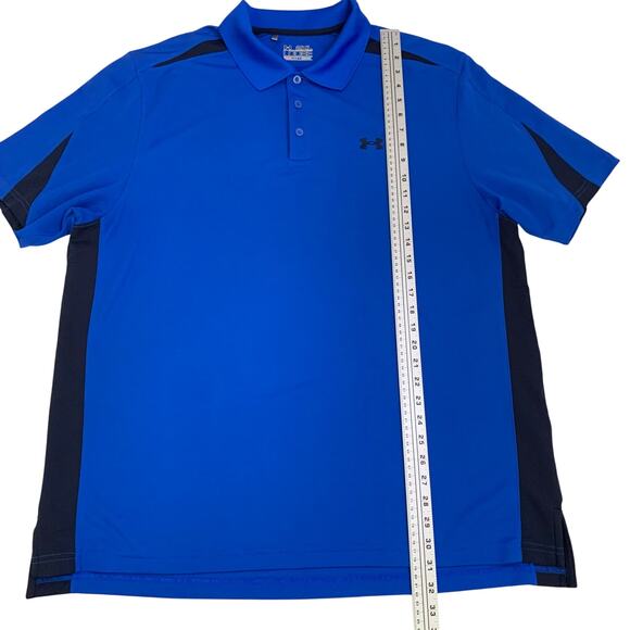 Under Armour Mens Polo Shirt Performance Golf 2XL Loose Heat Gear Blue Black - Picture 4 of 10